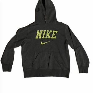 Grey and Neon Yellow Nike Hoodie